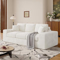 91.7 Boneless Sofa Couch with Layered Cushion3 Seater Cloud Couch with Deep SeatUpholstered Corduroy Floor Sofa with Removable Cover &ampThrow Pillows for Living RoomNo Assembly Beige