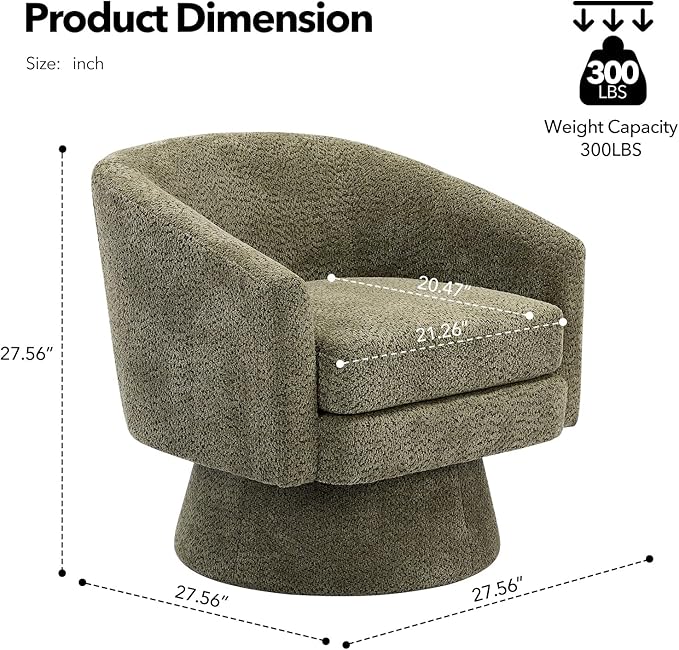 360° Swivel Accent Lounge Chair with Arms and Hidden Storage Modern Chenille Upholstered Club Chair with Soft Cushion Comfy Barrel Chair for Living Room Bedroom Office Green