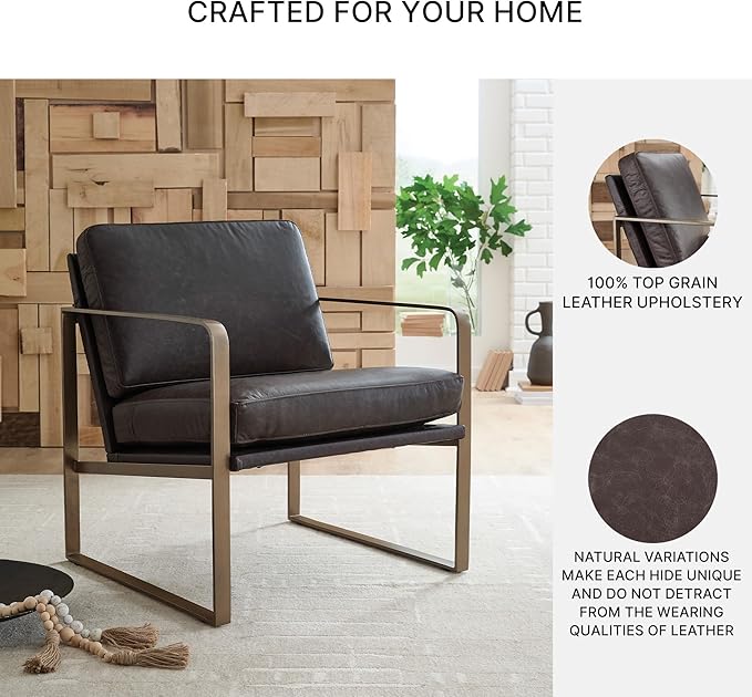 Signature Design by Ashley Bradett Modern Leather Upholstered Accent Chair with Metal Frame Dark Brown &amp Metallic