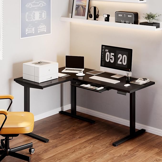 SANODESK L Shaped Electric Standing Desk with Drawer 63 Inch Ergonomic Adjustable Height Desk with Storage Corner Desk Sit Stand up Computer Table for Work Office Home Black