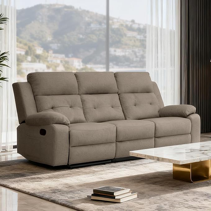 Reclining Love Seat Recliner Sofa Reclining Couch Sofa for Living Room 3-Seater Manual Lazyboy Recliner for BedroomRV(3 Seater Sofa Brown)