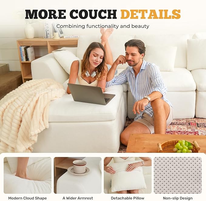 Loveseat Sofa Cloud Boneless Couches for Living Room 2 Seater Modular Sectional SofaOversizedBeige Chenille
