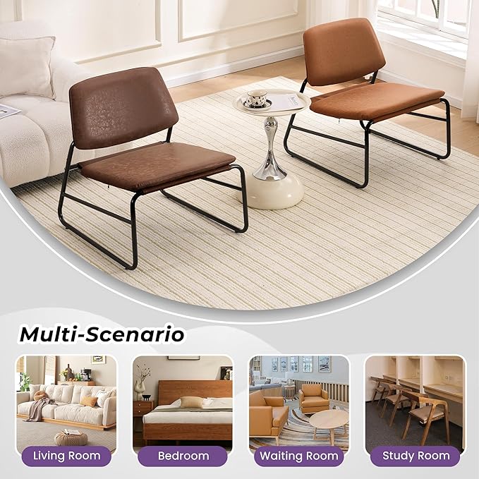 DAICO Modern Accent Chair Waterproof Armless Sling Accent Chairs Comfy Upholstered Side Sitting Chairs with Metal Frame for Living Room Bedroom Balcony Garden Faux Leather Camel