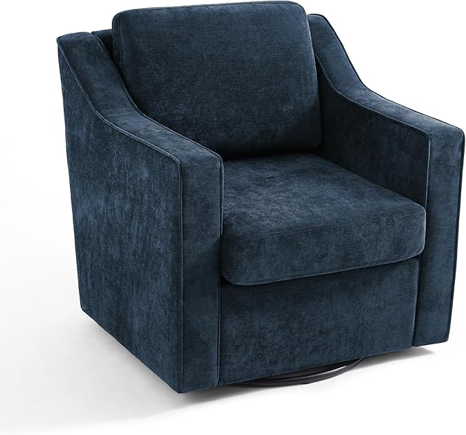 Pia Ricco 2-Pack Plush Oversized Chenille Fabric Swivel Accent Chairs with Removable Covers Living Room Reception Bundle SetGrey Blue