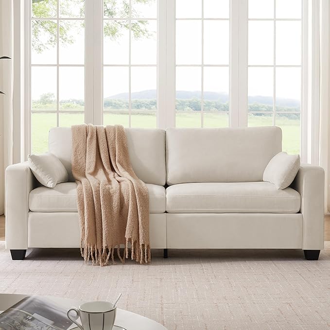 Modern Loveseat Sofa for Living Room Spring Cushions Removable Cover Solid Wood Frame Wide Armrest Chenille Fabric Recliner Couches for Small Space