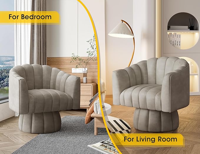 Modern 360 Degree Leather Swivel Cuddle Barrel Accent Sofa Chairs Round Armchairs with Wide Upholstered Leather Reading Chair for Living Room Bedroom Office Waiting Rooms (Dark Almond)