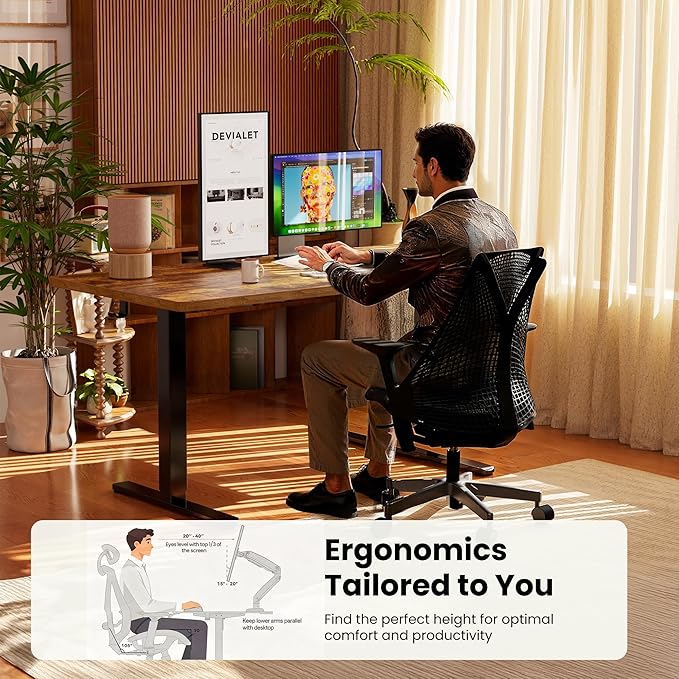 ErGear Height Adjustable Electric Standing Desk 44 x 24 Inches Sit Stand up Desk Memory Computer Home Office Desk Vintage Brown