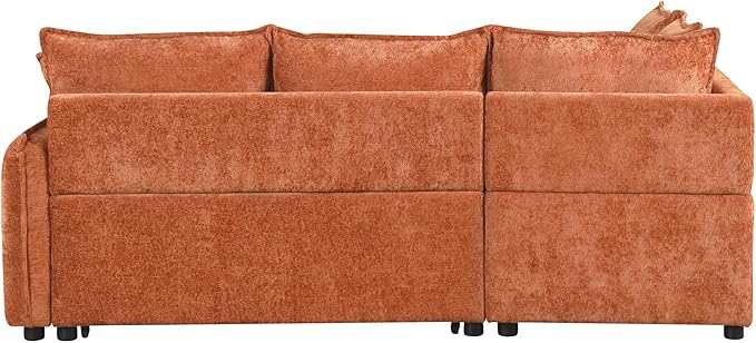 ERYE L-Shaped Corner Chenille Upholstered Sleeper Sectional Sofa Practical Convertible Sleep Sofabed W/Pull Out Sleep Couch Bed Storage Ottoman and USB Charge Ports for Living Room