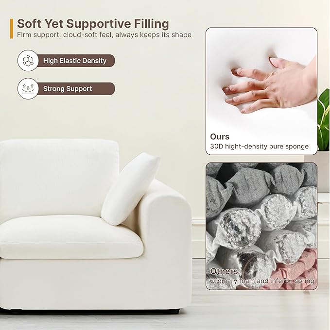 108 Boneless Cloud Couch Sectional No Assembly Required Modular Sofa with Deep Seat for Living Room L Shaped Couch with Ottoman Snowflake Fabric and Memory Sponge White