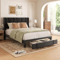 Full Bed Frame with Storage Drawers Velvet Upholstered Full Size Platform Bed with 47 Tall Headboard and Wingboard No Box Spring Needed Noise Free Easy Assembly Wooden Support Slats Black