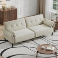 89” Futon Sofa Bed Comfy Futon Couch Bed with 2 Square PillowsConvertible Sleeper Sofa with Adjustable Backrest&amp Armrests Modern Loveseat Sleeper for Living RoomVelvet Fabric White