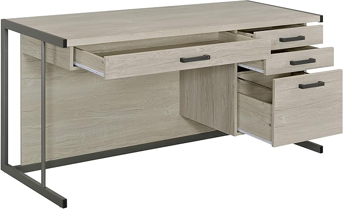 Coaster Home Furnishings - Loomis - Engineered Wood - 60-Inch Desk with Drawers and File Cabinet Drawers Sled Base Contemporary Style - Home Office - Whitewashed Grey - 805881
