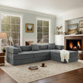 108 W Corduroy Modular Cloud Couch with Fixed-Shape Frame Oversized L-Shaped Sectional Sleeper Sofa Bed with Pull Out Bed No Assembly Modern Floor Boneless Couch for Living Room (Gray)