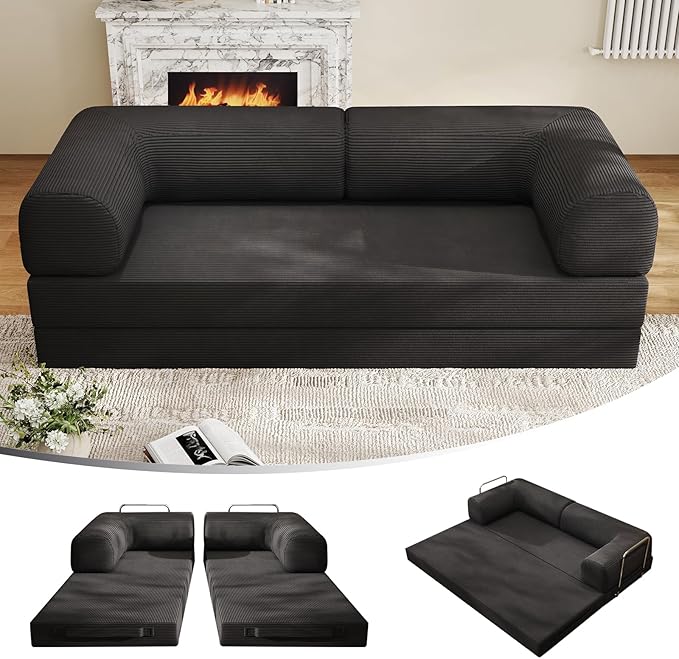 78.8 Convertible Sofa BedCorduroy Futon Couch Folding Pull Out Futon SofaNo Assembly Boneless Couch for Living Room