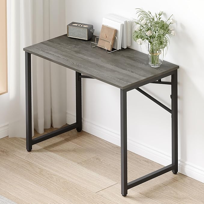 EMODA 40 inch Folding Desk No Assembly Required Home Office Desk Study Writing Gaming Computer Table Black Oak