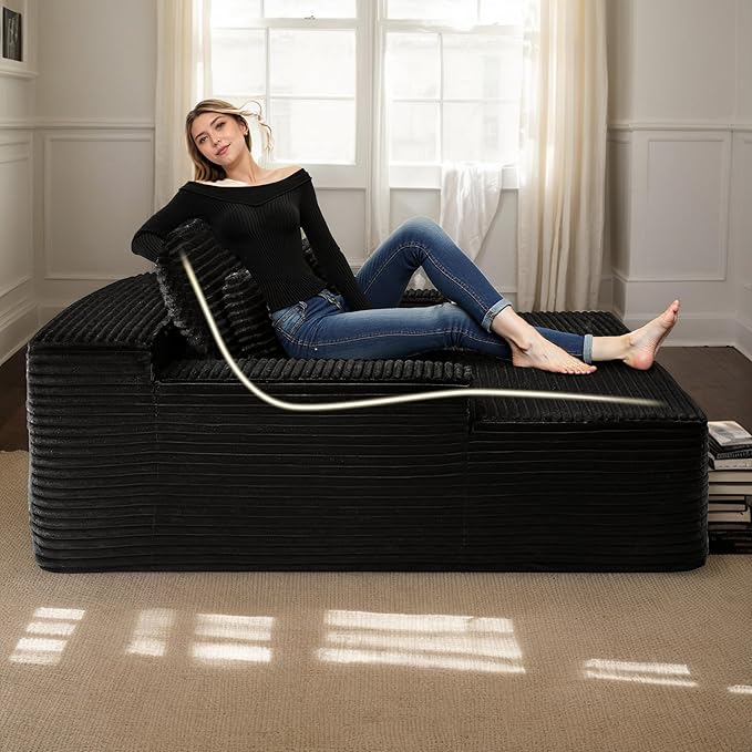 67'' Oversized Boneless Cloud Chaise Lounge Corduroy Chair Plush Black Sofa BedCouches Living Room No Assembly (Left).