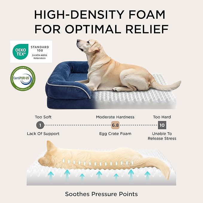 Bedsure XXL Orthopedic Dog Bed for Extra Large Dogs - Washable Giant Dog Cat Bed Waterproof Comfort Dogs Couch Sofa with Washable Removable Cover Pet Bed with Nonskid Bottom Blue Navy 52