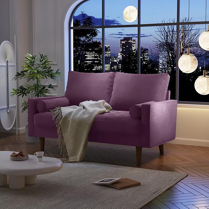 SILKIR Velvet Loveseat Sofa Love Seats Furniture for Small Spaces Mid-Century Modern Loveseats for Living Room Love Seat Couch 58 Inches Lavender