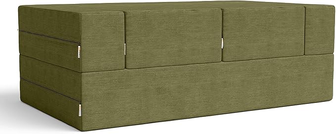 Jaxx Zipline Convertible Sleeper Loveseat &amp Ottomans/Queen-Size Bed Moss