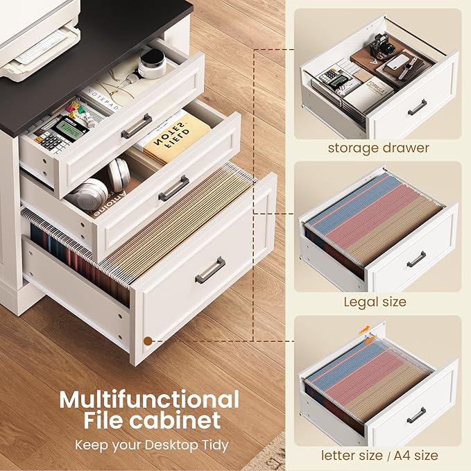 SEDETA Farmhouse L Shaped Electric Standing Desk 70.9 x 39.4 Height Adjustable Office Executive Desk with 3 Drawers Standing Computer Desks with Power Outlet for Home Office White