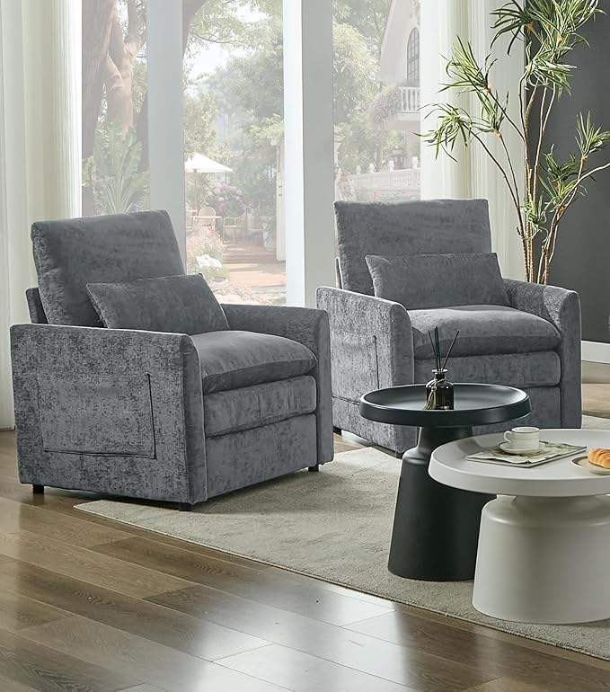 Tbfit Living Room Arm Chair Modern Accent Chairs Cloud Single Sofa Spring Seat Cushion Comfy Lumber Pillow Chenille Fabric Removable Cover Soft Upholstered Furniture Home Apartment Gray