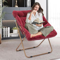 Foldable Oversized Moon Chair Large Soft Lazy Cozy Comfortable Faux Fur Square Saucer Moon Chair for Teens and Adults Burgundy