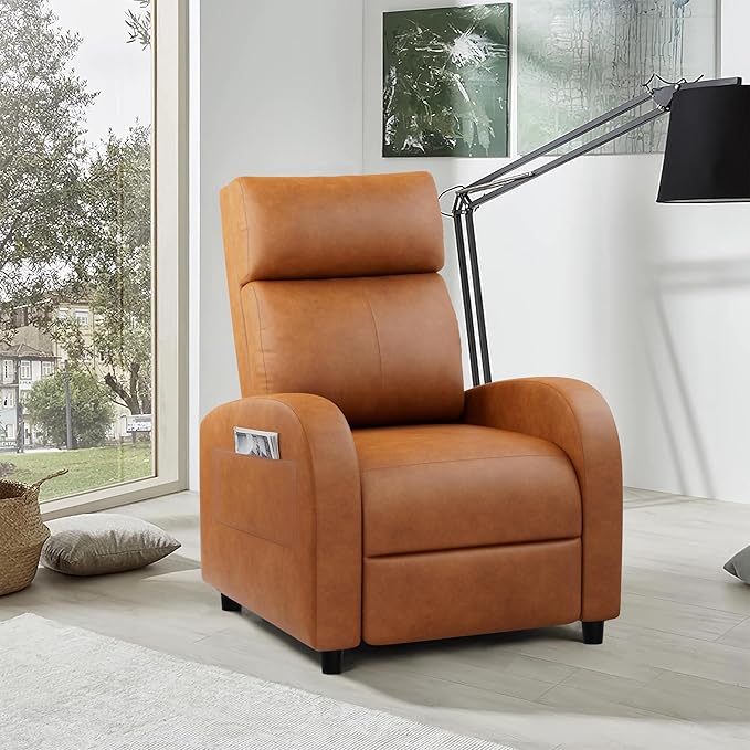 JUMMICO Recliner Chair Adjustable Home Theater Single Recliner Sofa Furniture with Thick Seat Cushion and Backrest Modern Living Room Recliners (Leather Brown)