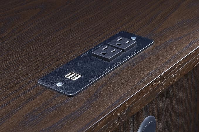 OSP Home Furnishings Jefferson Executive Office Desk with Power Hub and Lockdowel Fastening System Espresso