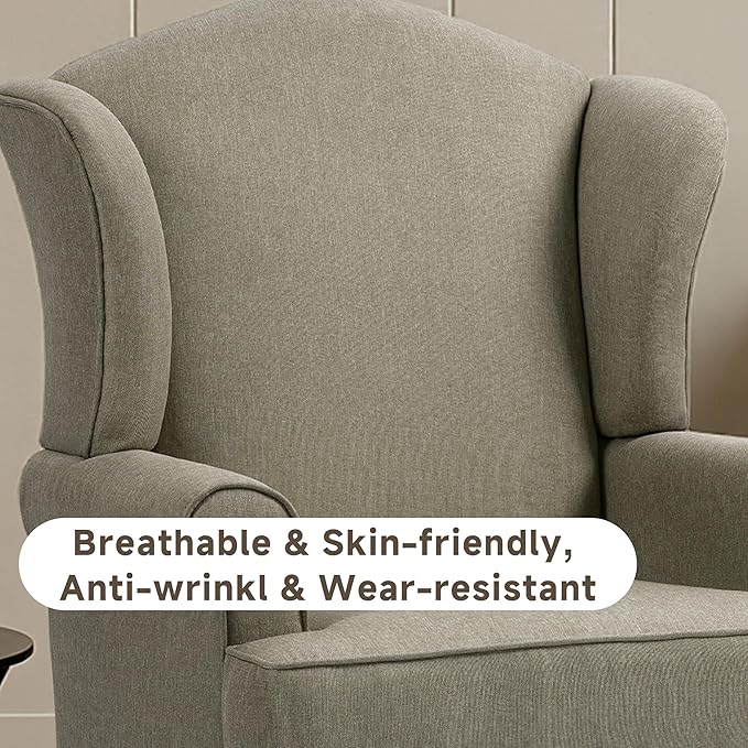 Pia Ricco High Back Floral Accent Chair Upholstered Fabric Armchair with Solid Wood Legs - Retro Living Room Reading Chair Comfortable Single Sofa Seat-Moss Grey
