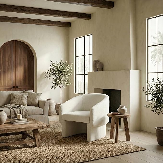 SAFAVIEH Couture Collection Susie Ivory Boucle Barrel Back Accent Chair (Fully Assembled)