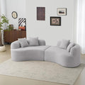 106.7 Curved Loveseat Sofa for Small Spaces - Plush Teddy Fleece Fabric Modern Love Seat with Pocket Springs &amp Memory Foam Boneless Floor Couch Set Living Room Studio 38.6 Extra Deep Seat (Gre