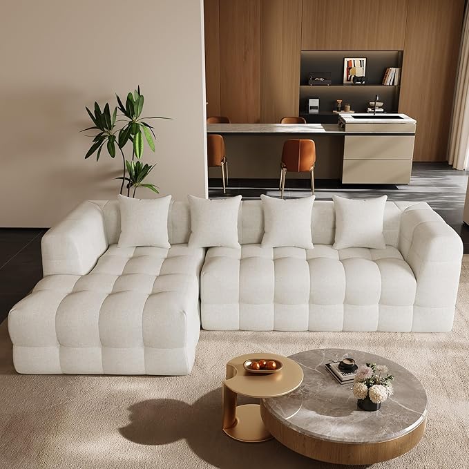 120 Oversized Modular Sectional CouchCloud Sectional Sofa with Deep Seat Modern Modular Couch with 4 Throw PillowsL-Shaped Chenille Sofa Couches with Left Facing Chaise for Living Room Beige