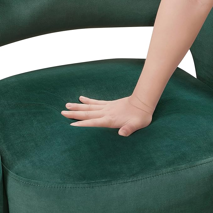 Lexicon Mid-Century Modern Velvet Accent Chair with Open Back Gold Metal Legs Upholstered Curved Barrel Armchair for Living Room/Bedroom/Office Easy Assembly Dark Green
