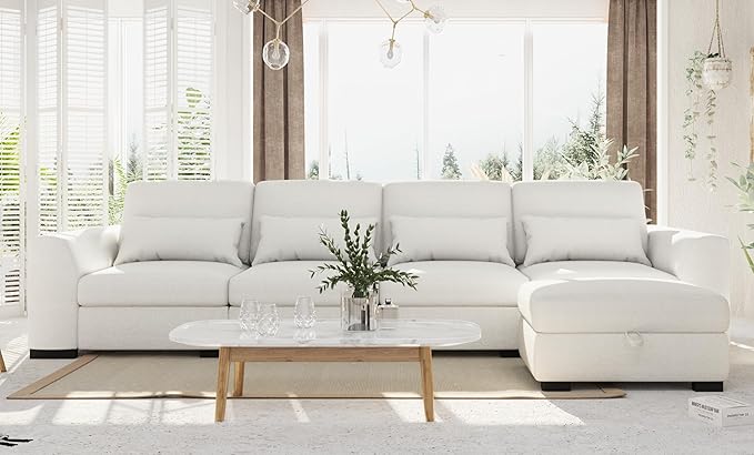 Youmumeub Oversized Modular Sectional Couch with 4 Lumbar Pillows L Shaped Couches for Living Room 130 4 Seater Sofas with Storage Ottoman U Shaped Sofa Beige
