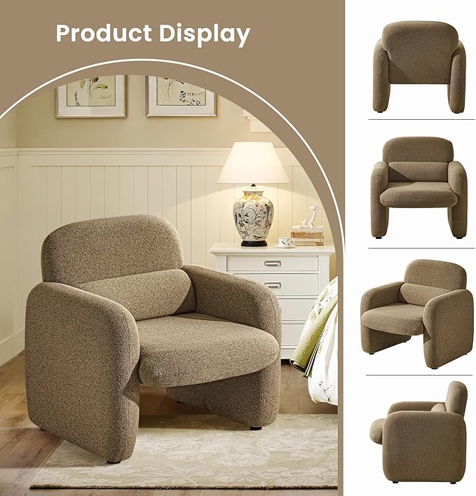 Furniliving 30.5 Accent Chairs Set of 2 Chenille Fabric Living Room Chair Comfy Upholstered Armchair Single Sofa Chair with a Waist Pillow for Bedroom/Office/Reading Spaces Yellow