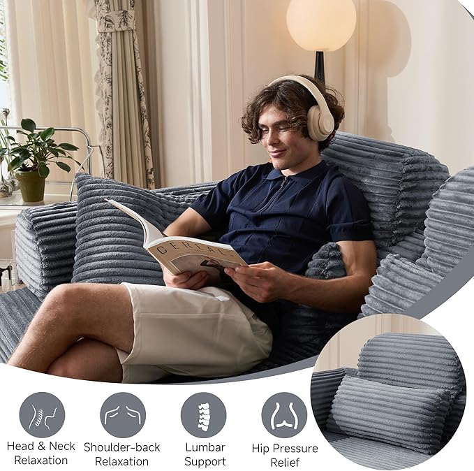 79 Sofa Bed Deep Seat 32 Sleeper Sofa 5-in-1 Convertible Sofa Bed Boneless Couch in a Box Corduroy Floor Futon with Thickened backrest and Headrest Pillows Side Pockets Dark Grey | 32 Deep Se