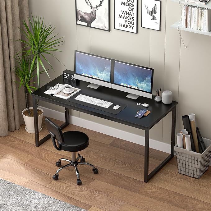 LEMY Computer Desk Sturdy Office Table Modern Simple Style Workstation Desks for Writing Home Office Black 55 Inch