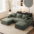 Modular Sectional Sofa Cloud Couch 108'' Comfy U Shaped Sectional Couches for Living Room Deep Seat Cozy Fluffy Corduroy Boneless Couch Sectionals Sofa with Movable Ottomanm Olive Green