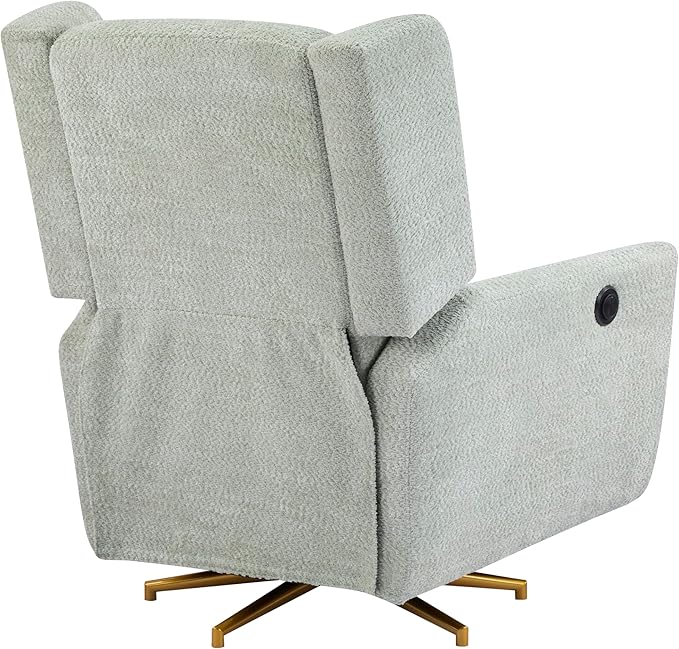 Christopher Knight Home Dolia Boucle Upholstered 360° Swivel Chair Push-Back Power Recliner Chair Iron Recliner Sofa with Rotation Living Room Lounge Sofa Adjustable Backrest Gold+Light Green