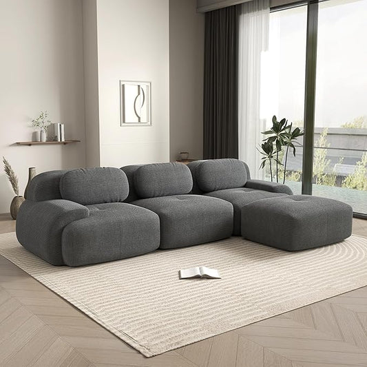 117.3 Inch L-Shaped Modular Sectional Sofa 3-Seater Cloud Couch with Deep Seat Boneless Couch with Pillows for Living Room Apartment Gray