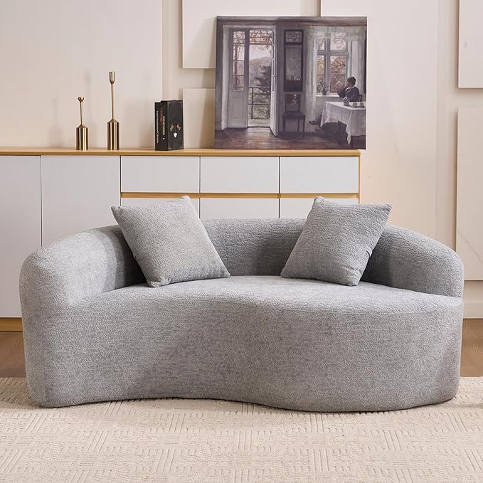 67 Modular Sectional Loveseat Sofa Chenille Upholstered Cloud Couch with S-Shaped Cushion Boneless Couch Sleeper Deep Seat Sofa with Throw Pillows for Living Room (Light Gray) | Chenille Comfortab
