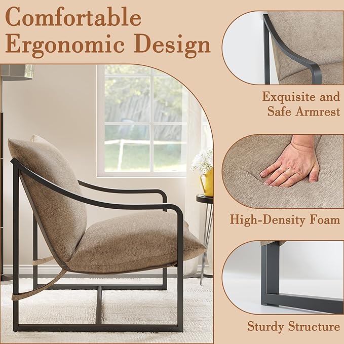 Sling Accent Chair Set of 2 Modern Comfy Chair with Soft Cushion Metal Frame Armchair with Foam Cushion Aidan Accent Chairs for Bedroom Living Room Easy Assembly