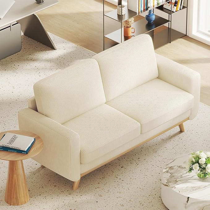 Vesgantti 68 Loveseat Sofa Beige Comfy Corduroy Couch with Spring Cushion Modern Sofa with Deep Seat for Bedroom &amp Living Room