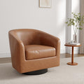 Lumibee Faux Leather Swivel Barrel Chairs Upholstered Comfy Round Swivel Accent Chair 360° Rotation Single Sofa Club Armchair for Living Room Reading Room Bedroom Brown