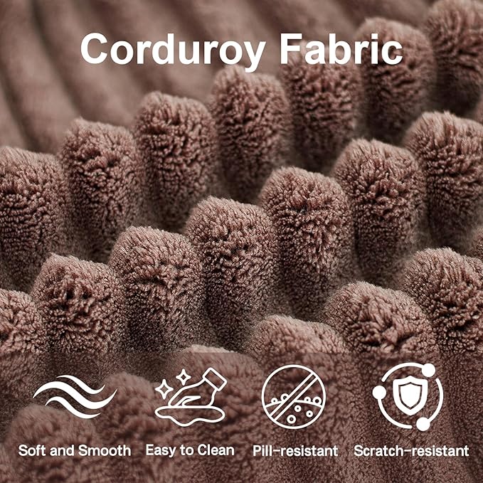 Corduroy Cloud Modular Sectional Couch Boneless Memory Foam Sectional Sofa Comfy L-Shaped Compression Couches with Chaise for Living Room No Assembly Required (Brown 3-Seater)