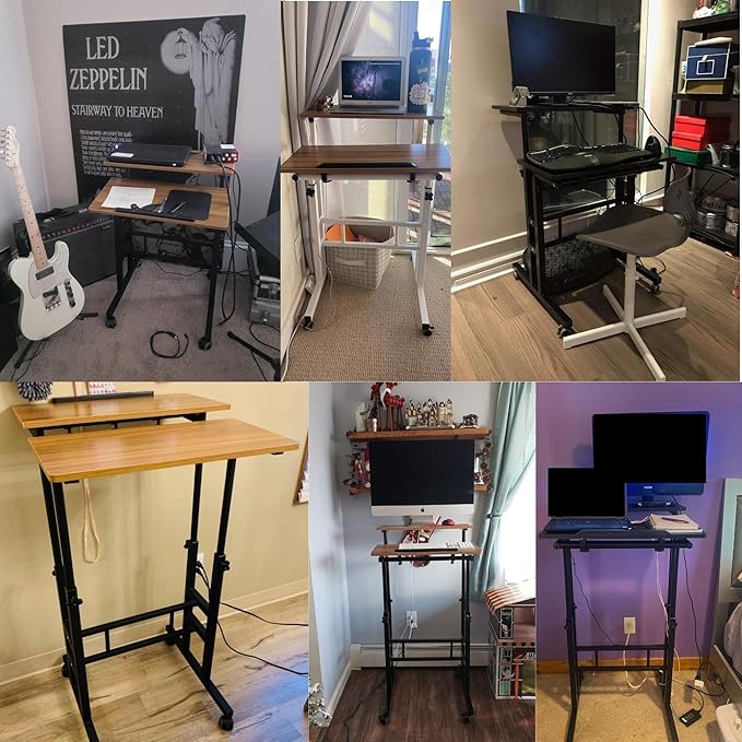 sogesfurniture Mobile Standing Desk Laptop Workstation on Wheels Adjustable Computer Desk for Standing or Sitting Black 101-BK