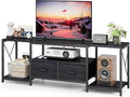 Homeiju TV Stand for TVs up to 75 Inch Entertainment Center with Fabric Drawers TV Media Console Table with Open Storage Shelves for Living Room Bedroom Black