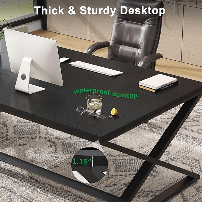 IBF Large Black Computer Desk 70.8” Long Writing Desk for Home Office Modern Simple Executive Work Study Desk for Two Person Wood Double PC Gaming Workstation Computer Table for Bedroom Black Oak