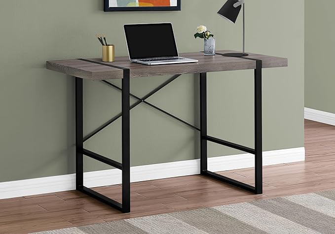 Computer Desk Home Office Laptop 48 l Work Brown Laminate Black Metal Contemporary Modern