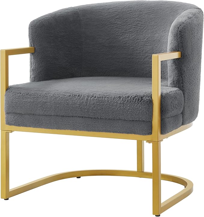 Modern Accent Chair with Gold Metal Frame Cozy Armchair Upholstered Reading Chair with Ergonomic Curved Backrest for Living Room Office (Grey-36)